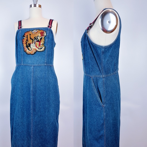 New York & Company Guc*i Style Jean Overall Skirt Size 12 - Picture 3 of 6